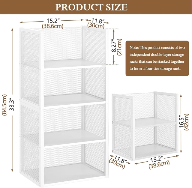 Alt view image 2 of 7 - 4-Tier Stackable Closet Organizers and Storage Basket, Wire Clothes Shelf Organizer Bins, Sweater Storage for Wardrobe Cupboard, Multifunctional Cube Storage Box for Kitchen Bath Laundry Room, White