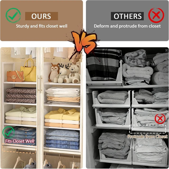 Alt view image 6 of 7 - 4-Tier Stackable Closet Organizers and Storage Basket, Wire Clothes Shelf Organizer Bins, Sweater Storage for Wardrobe Cupboard, Multifunctional Cube Storage Box for Kitchen Bath Laundry Room, White
