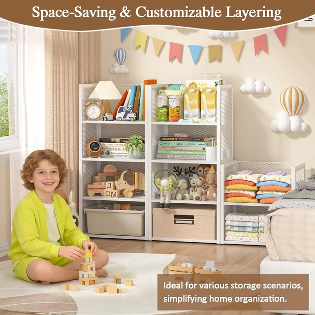 Alt view image 7 of 7 - 4-Tier Stackable Closet Organizers and Storage Basket, Wire Clothes Shelf Organizer Bins, Sweater Storage for Wardrobe Cupboard, Multifunctional Cube Storage Box for Kitchen Bath Laundry Room, White