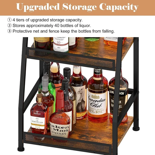 Alt view image 4 of 7 - 4-Tier Trapezoid Liquor Stand for Home Bar, Stepped Wine Rack Freestanding Floor Liquor Cabinet for Whiskey Wine, Versatile Corner Wine Bottle Display Stand with Fences, Vintage BrownPatent Pending