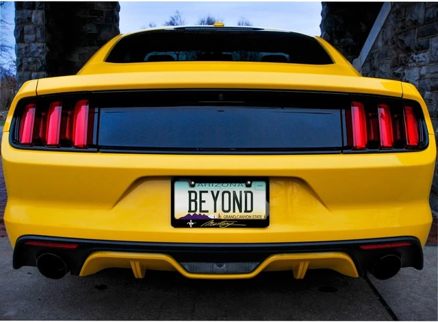 Alt view image 4 of 7 - for Ford Mustang Script in Yellow Printed American-Made Black Metal License Plate Frame - Official Licensed
