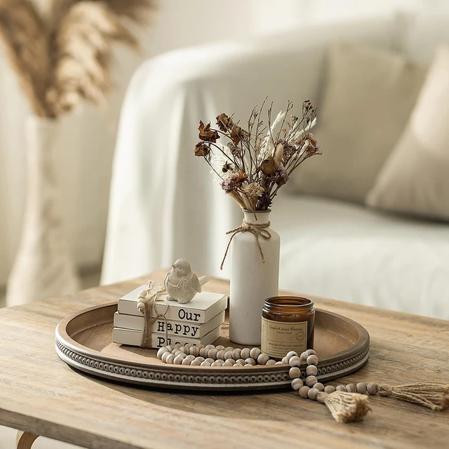 Alt view image 2 of 7 - 17" Large Round Decorative Tray for Coffee Table Decor, Beaded Edge