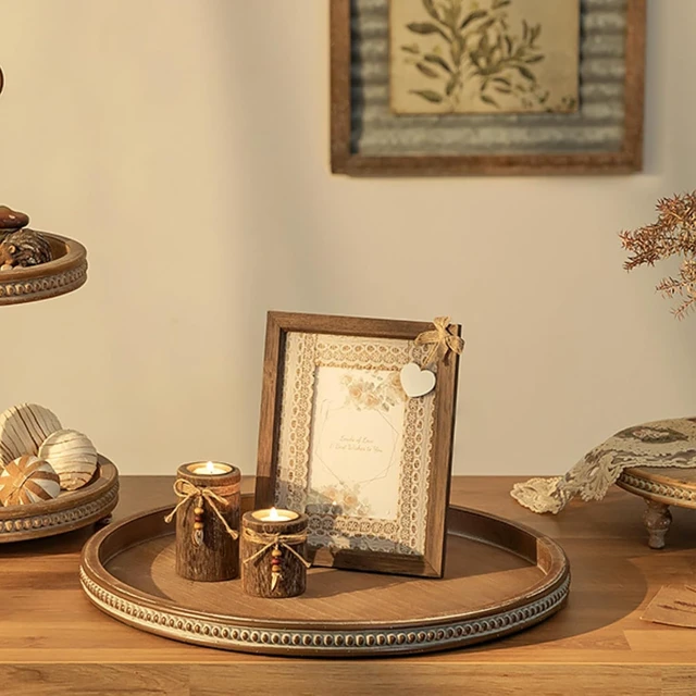 Alt view image 6 of 7 - 17" Large Round Decorative Tray for Coffee Table Decor, Beaded Edge
