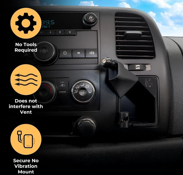 Alt view image 2 of 4 - Phone Holder for Chevy Avalanche, Silverado WT/LT/LS 1500/2500 / 3500, GMC Sierra 1500/2500 / 3500. 2007-2014, Custom Mount for Chevrolet Truck, SUV (WT/LT/LTS)
