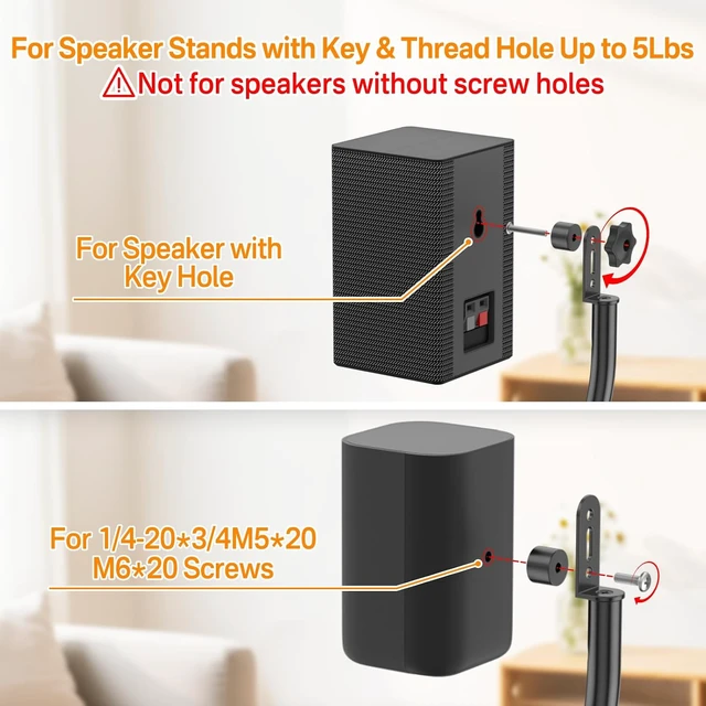 Alt view image 2 of 6 - Speaker Stand Pair and Wall Mounts for Rear Speakers WR Keyhole&Thread Hole