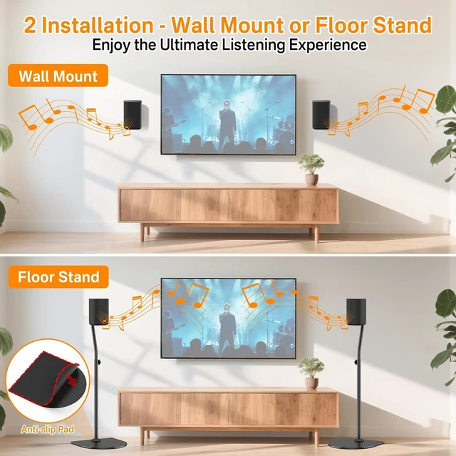 Alt view image 4 of 6 - Speaker Stand Pair and Wall Mounts for Rear Speakers WR Keyhole&Thread Hole