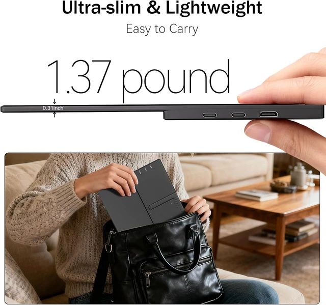 Alt view image 5 of 7 - Portable Monitor 15.6 Inch 1080P FHD USB-C HDMI Ultra-Slim Travel Monitor with Kickstand & Speakers, IPS Gaming Display Screen Extender for Laptop PC Mac Phone PS Xbox Switch