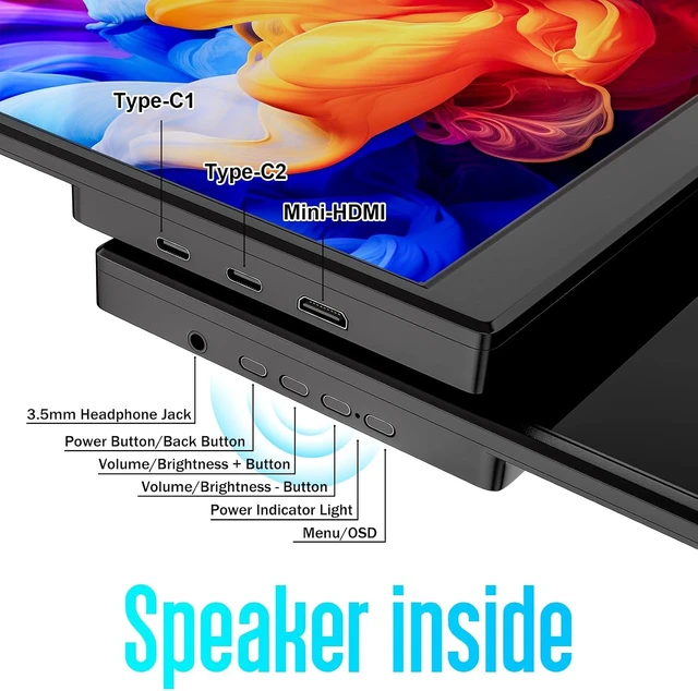 Alt view image 7 of 7 - Portable Monitor 15.6 Inch 1080P FHD USB-C HDMI Ultra-Slim Travel Monitor with Kickstand & Speakers, IPS Gaming Display Screen Extender for Laptop PC Mac Phone PS Xbox Switch