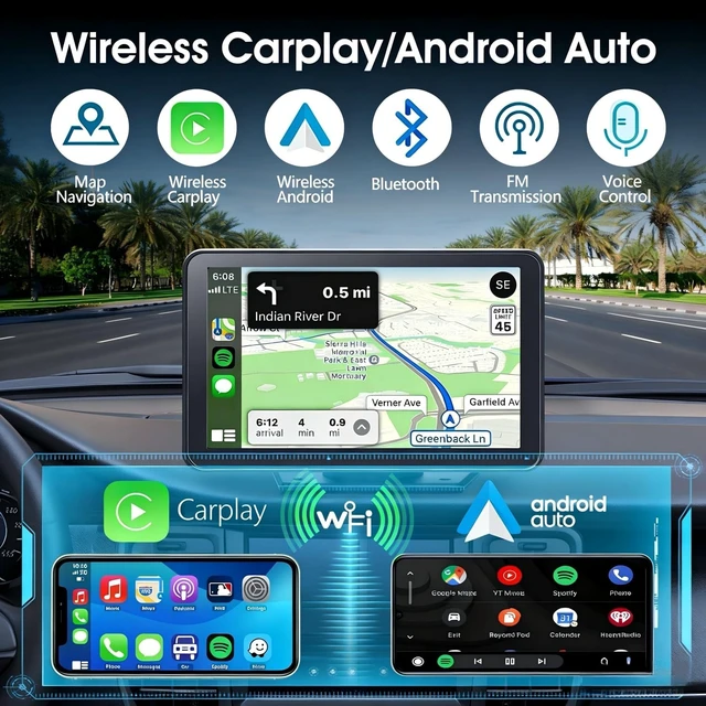 Alt view image 2 of 7 - Premium CarPlay Screen for Car, Bluetooth, Backup Camera, 7"HD