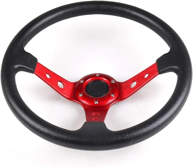 Alt view image 3 of 7 - 14inch 350mm PU Leather Car Racing Steering Wheel red With Adapter Plate Silver 70mm PCD For G29 G920 G923 For Racing Game (red+silver)