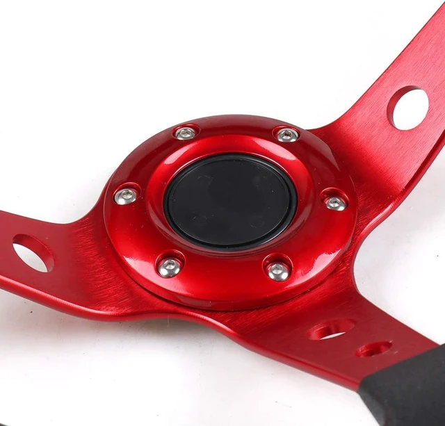 Alt view image 7 of 7 - 14inch 350mm PU Leather Car Racing Steering Wheel red With Adapter Plate Silver 70mm PCD For G29 G920 G923 For Racing Game (red+silver)