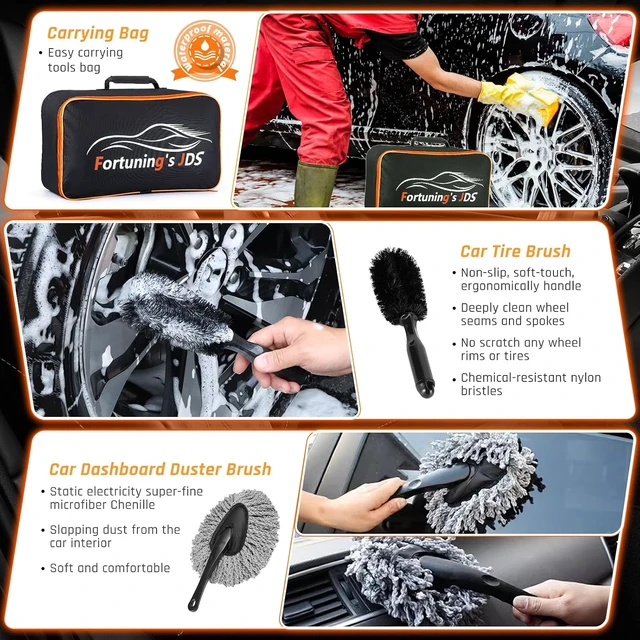 Alt view image 4 of 7 - 61 PCS Car Detailing Kit Interior Cleaner, Auto Detailing Kit, Car Vacuum Car Interior Detailing Kit, Car Wash Kit with Bucket Detailing Brush Set Car Accessories for Motorcycle, Cars, Bikes, Wheels