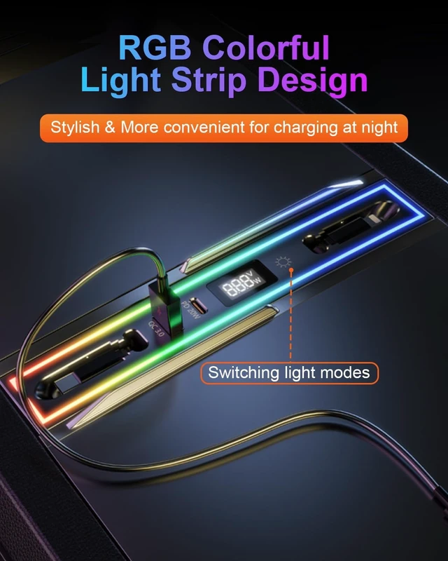 Alt view image 3 of 7 - USB Hub for Tesla Model Y Juniper 2026 & Model 3 Highland 2024-2025 with RGB Ambient Light, 4-Port Docking Station, Tesla Phone Charger Charging Center Console Organizer Accessories Gifts