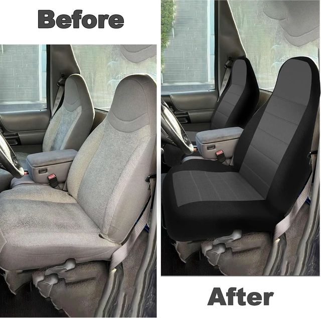 Alt view image 2 of 7 - 2Pcs 60/40 Cloth High Back Bench Seat Cover Fit for Ford Ranger XLT Front 1998 1999 2000 2001 2002 2003 Without Console Cover Black