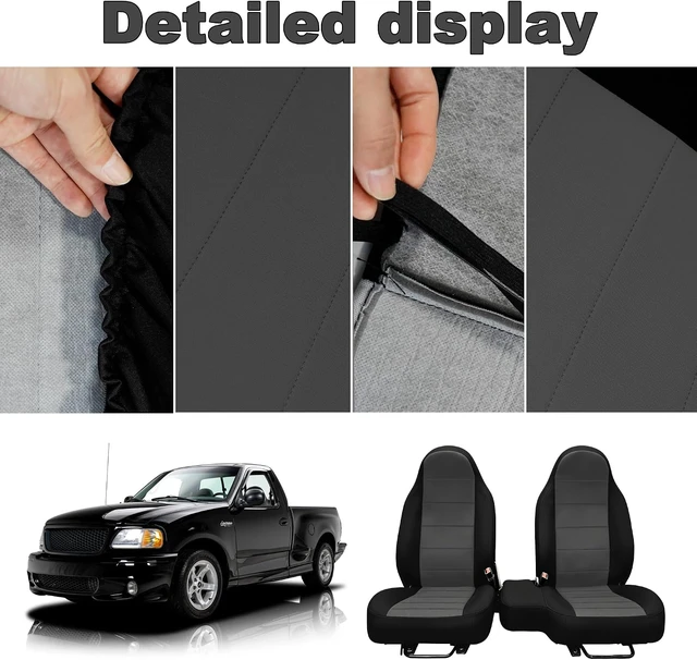 Alt view image 3 of 7 - 2Pcs 60/40 Cloth High Back Bench Seat Cover Fit for Ford Ranger XLT Front 1998 1999 2000 2001 2002 2003 Without Console Cover Black