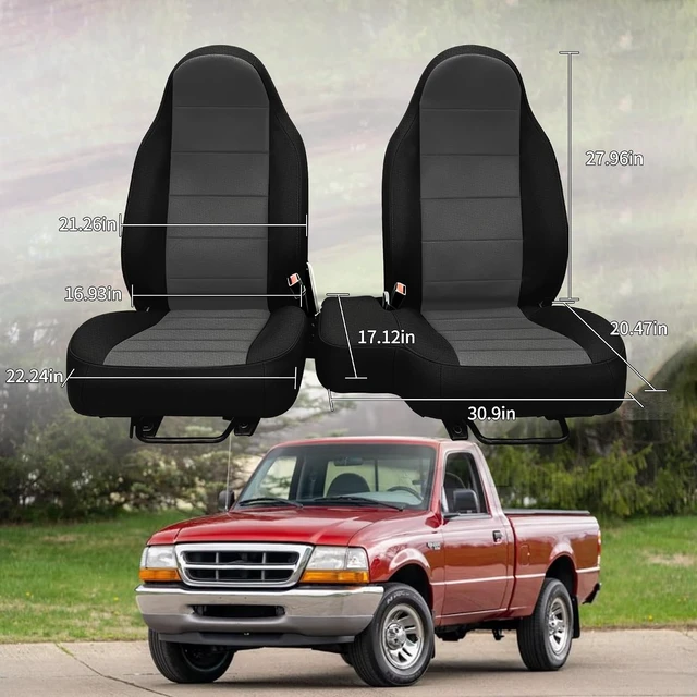 Alt view image 6 of 7 - 2Pcs 60/40 Cloth High Back Bench Seat Cover Fit for Ford Ranger XLT Front 1998 1999 2000 2001 2002 2003 Without Console Cover Black