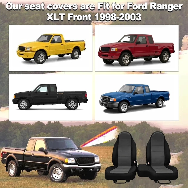 Alt view image 4 of 7 - 2Pcs 60/40 Cloth High Back Bench Seat Cover Fit for Ford Ranger XLT Front 1998 1999 2000 2001 2002 2003 Without Console Cover Black
