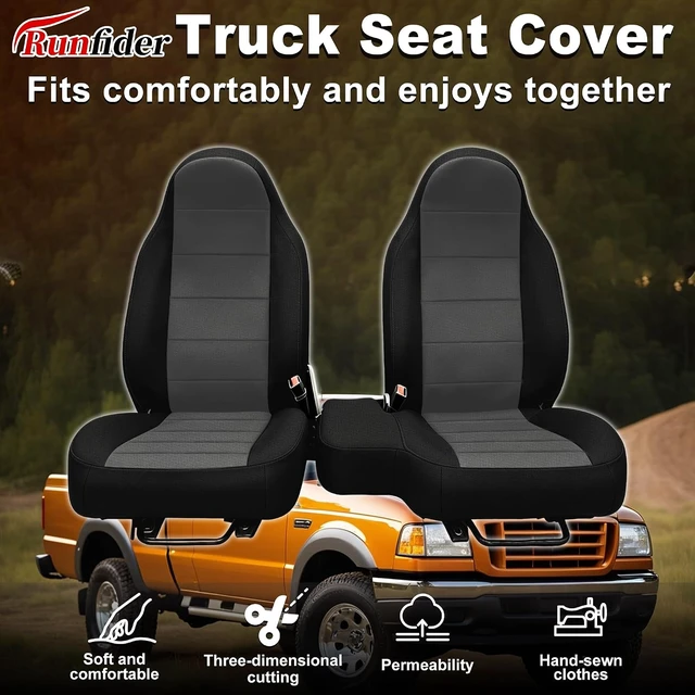 Alt view image 5 of 7 - 2Pcs 60/40 Cloth High Back Bench Seat Cover Fit for Ford Ranger XLT Front 1998 1999 2000 2001 2002 2003 Without Console Cover Black