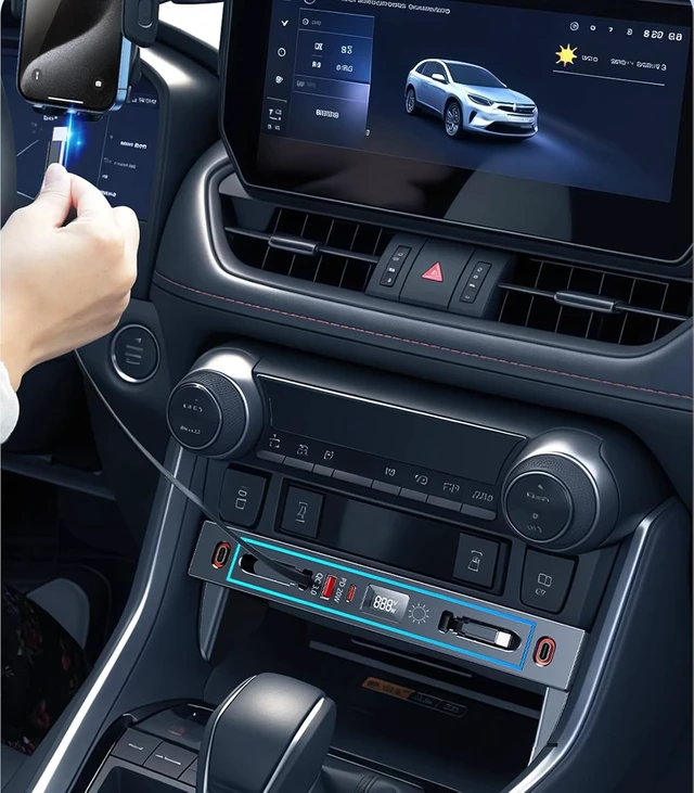 Alt view image 3 of 7 - for Toyota RAV4 Car Charger USB Hub with RGB Light, 4-Port Retractable Docking Station for Toyota RAV4 Accessories 2025 2024 2023 2022 2021 2020, Center Console Phone Fast Charger/Adaptor Hub