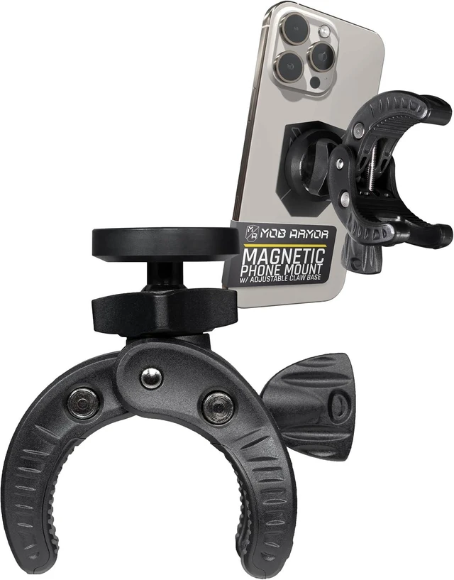 Main image of MobNetic Claw with 360° Rotation - Bar Mount for Golf Carts, Strollers, or Any enclsoed cab Vehicle with Round or Square Tubes- Universal Car Magnetic Phone Mount, Assembled in USA - Black