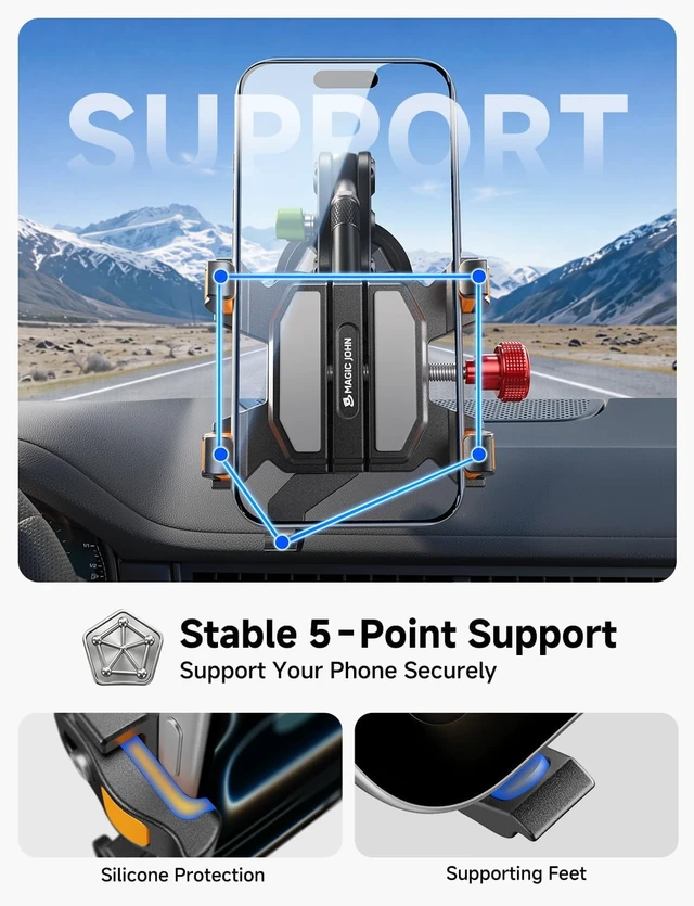 Alt view image 5 of 7 - Metal Car Phone Holder 360° Rotation Suction Mount Windshield