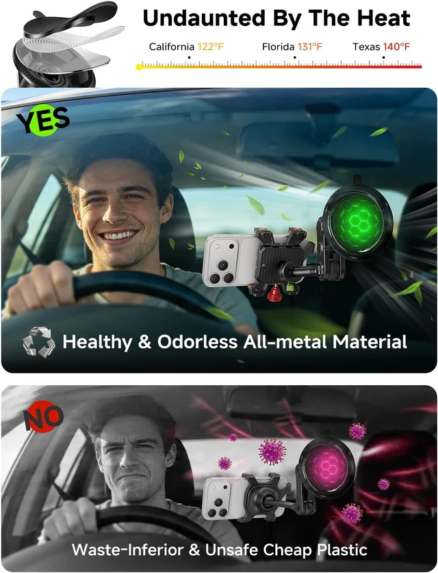 Alt view image 6 of 7 - Metal Car Phone Holder 360° Rotation Suction Mount Windshield