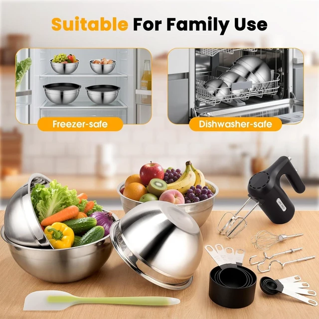 Alt view image 2 of 7 - 5-Speed Hand Mixer Electric With 4 Mixing Bowls Set