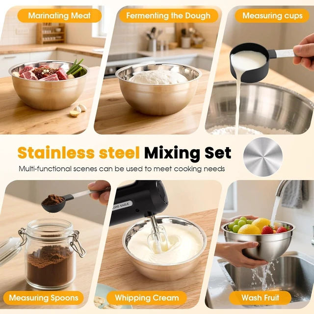 Alt view image 3 of 7 - 5-Speed Hand Mixer Electric With 4 Mixing Bowls Set
