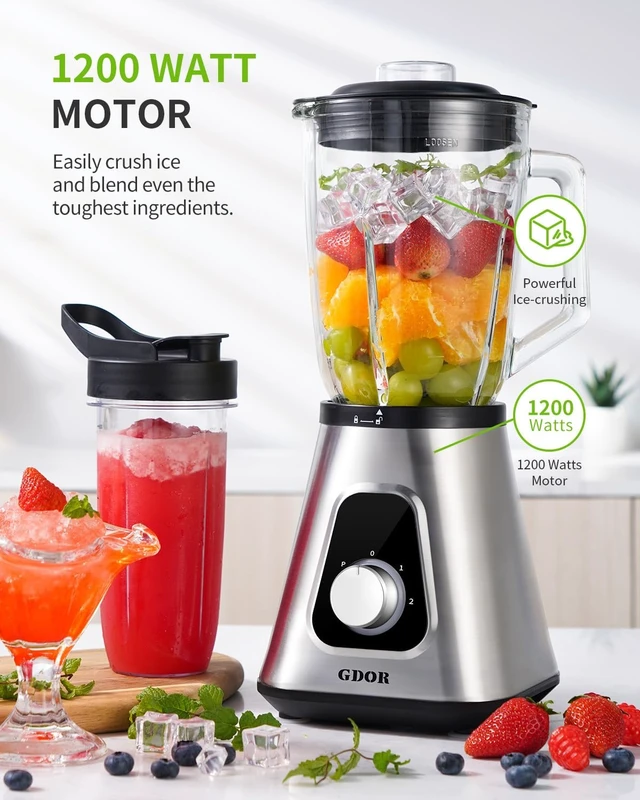 Alt view image 2 of 6 - Smoothie Blender for Kitchen, 1200W Glass Blender with To-Go Cup Combo