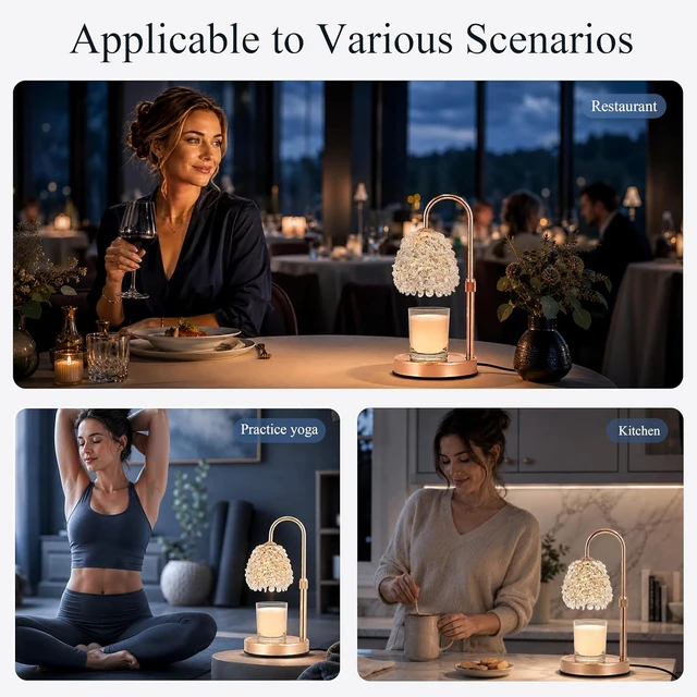 Alt view image 2 of 7 - Crystal Candle Warmer Lamp with Timer, Adjustable Height, Dimmable