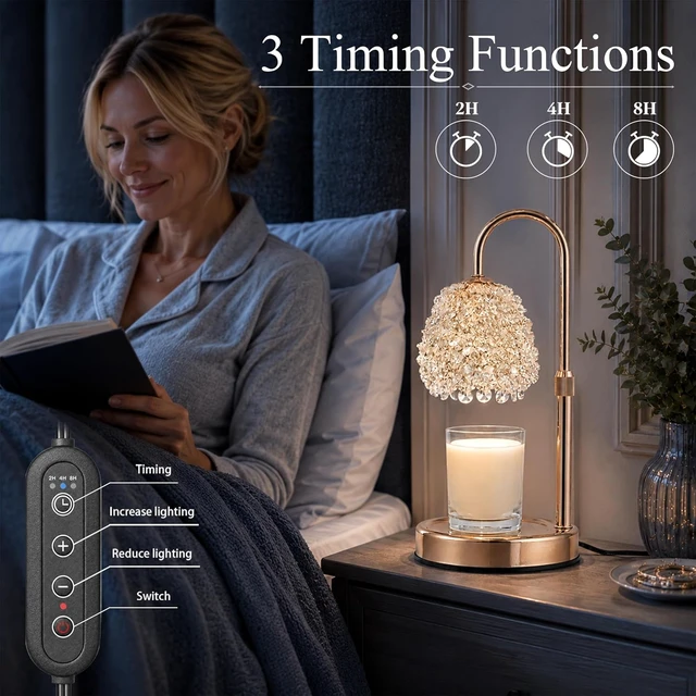 Alt view image 5 of 7 - Crystal Candle Warmer Lamp with Timer, Adjustable Height, Dimmable