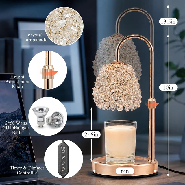 Alt view image 4 of 7 - Crystal Candle Warmer Lamp with Timer, Adjustable Height, Dimmable