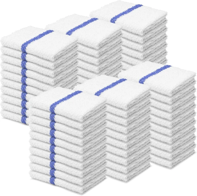 Main image of Bar Mops Blue Stripe Pack of 60 Kitchen Towels 16x19 Multi-Purpose for Home, Restaurant and Cleaning White Absorbent Washcloth Dishcloths Sets, Reusable Dish, Cloths Rags