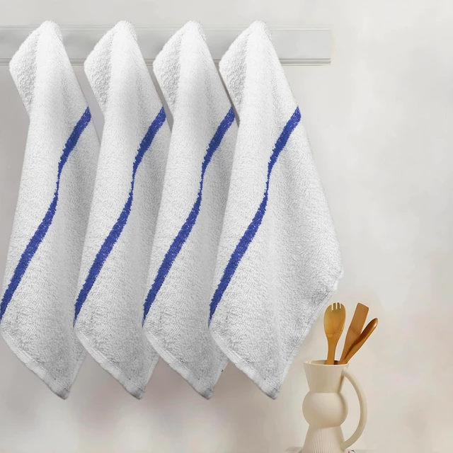 Alt view image 6 of 7 - Bar Mops Blue Stripe Pack of 60 Kitchen Towels 16x19 Multi-Purpose for Home, Restaurant and Cleaning White Absorbent Washcloth Dishcloths Sets, Reusable Dish, Cloths Rags