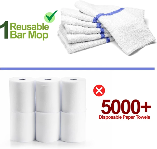 Alt view image 7 of 7 - Bar Mops Blue Stripe Pack of 60 Kitchen Towels 16x19 Multi-Purpose for Home, Restaurant and Cleaning White Absorbent Washcloth Dishcloths Sets, Reusable Dish, Cloths Rags