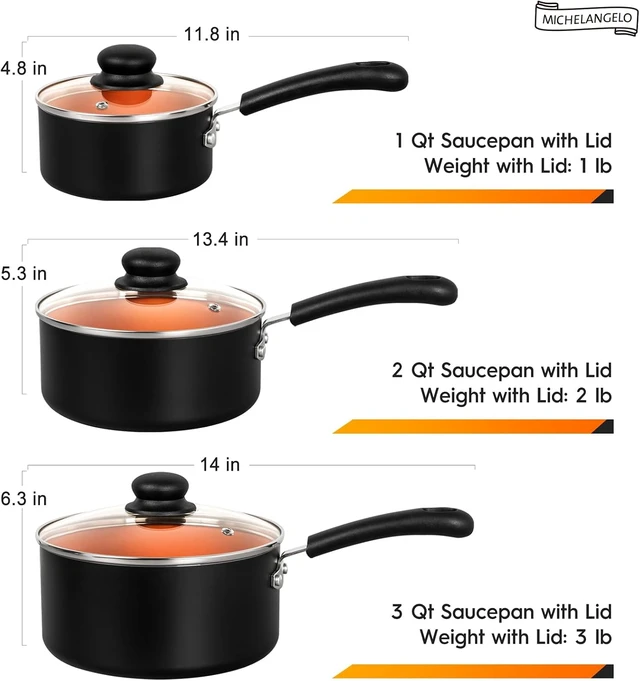 Alt view image 6 of 7 - Nonstick Sauce Pan with Lid 1QT, 2QT & 3QT, Ceramic Saucepan Set, Copper Sauce pans, Non-Toxic Saucepan, Multipurpose Cooking Pots Set For Home Kitchen, Compatible induction