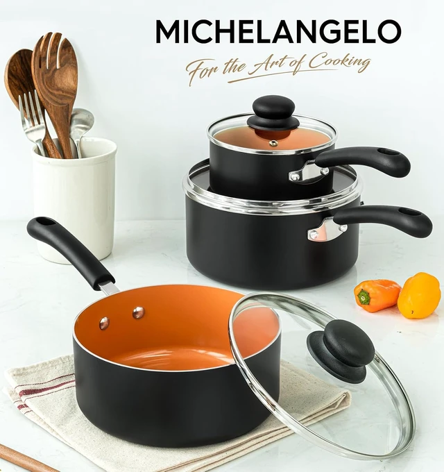 Alt view image 7 of 7 - Nonstick Sauce Pan with Lid 1QT, 2QT & 3QT, Ceramic Saucepan Set, Copper Sauce pans, Non-Toxic Saucepan, Multipurpose Cooking Pots Set For Home Kitchen, Compatible induction