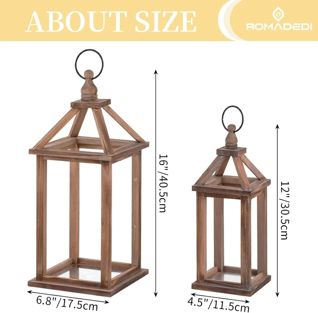 Alt view image 5 of 7 - Wood Candle Lantern Decorative, Brown, Rustic Decor Set of 2