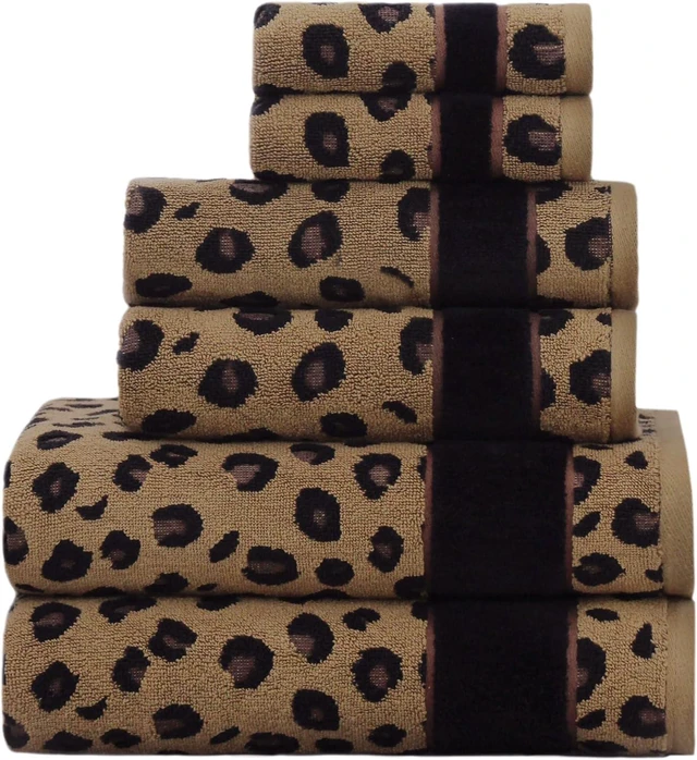 Main image of 6 Piece Towel Set - 100% Cotton Animal Print Safari Towels