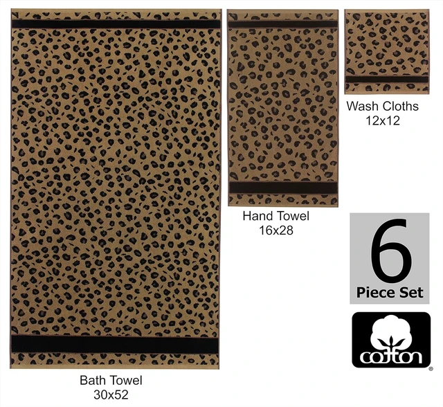 Alt view image 7 of 7 - 6 Piece Towel Set - 100% Cotton Animal Print Safari Towels