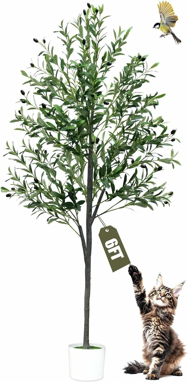 Main image of 6FT Tall Artificial Olive Tree Faux Fake Silk Potted Plant with Fruits