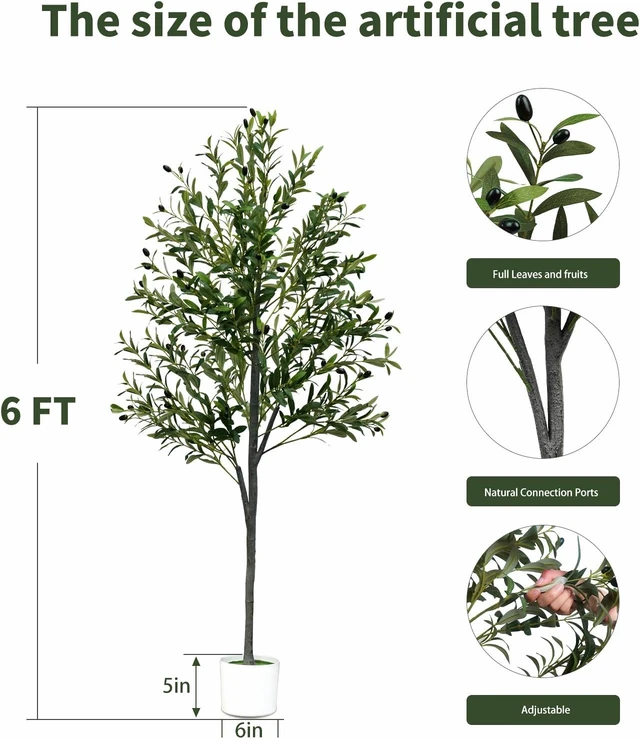 Alt view image 3 of 7 - 6FT Tall Artificial Olive Tree Faux Fake Silk Potted Plant with Fruits