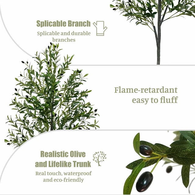 Alt view image 4 of 7 - 6FT Tall Artificial Olive Tree Faux Fake Silk Potted Plant with Fruits