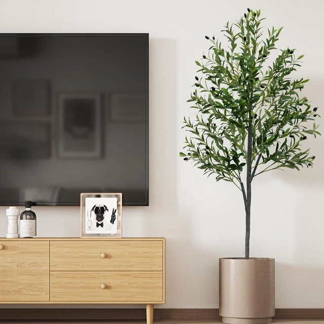 Alt view image 7 of 7 - 6FT Tall Artificial Olive Tree Faux Fake Silk Potted Plant with Fruits