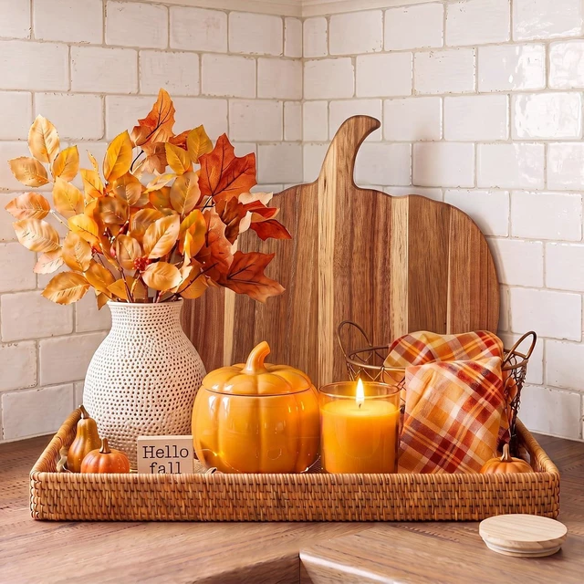 Main image of 7 Pcs Fall Kitchen Tray Table Decorations, Orange, Ceramic