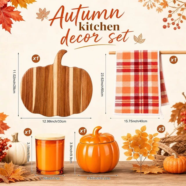 Alt view image 2 of 6 - 7 Pcs Fall Kitchen Tray Table Decorations, Orange, Ceramic