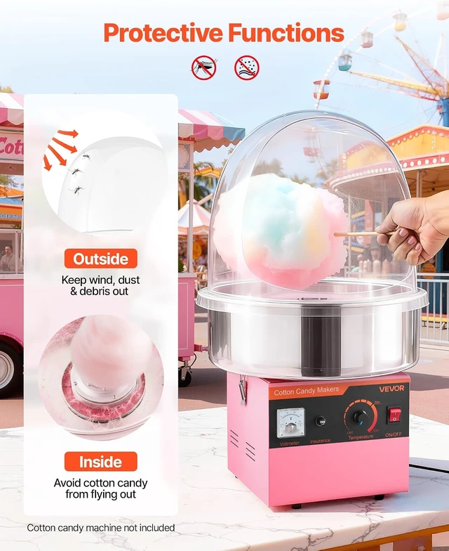 Alt view image 4 of 7 - 16 Inch Cotton Candy Machine Cover, Transparent Acrylic Dome Bubble Shield Compatible with 15inch Commercial Cotton Candy Floss Maker Bowl for Party, Shops, Bottom Groove Design