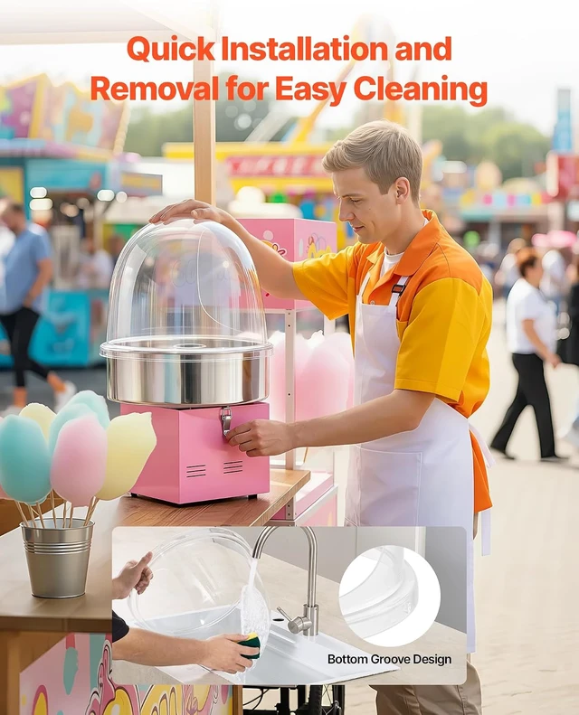 Alt view image 6 of 7 - 16 Inch Cotton Candy Machine Cover, Transparent Acrylic Dome Bubble Shield Compatible with 15inch Commercial Cotton Candy Floss Maker Bowl for Party, Shops, Bottom Groove Design