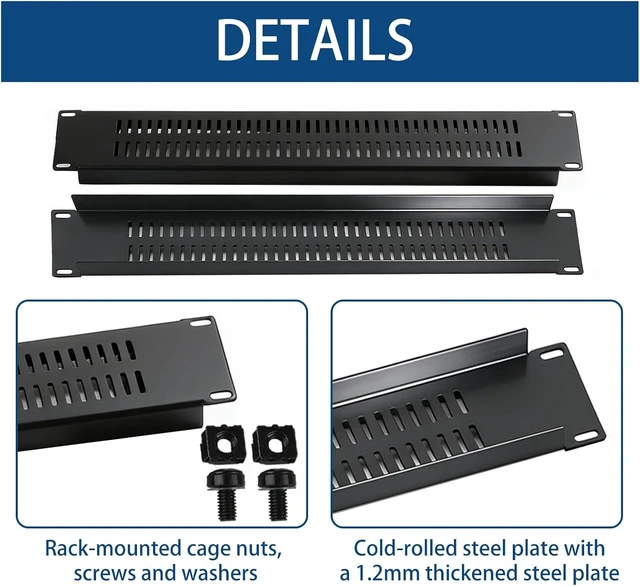 Alt view image 2 of 5 - 2U Blank Panel with Venting-5 Pack Steel Blank Rack Mount Panel Spacer for 19in Server Rack Enclosure or Network Cabinet (2U Venting Panel)