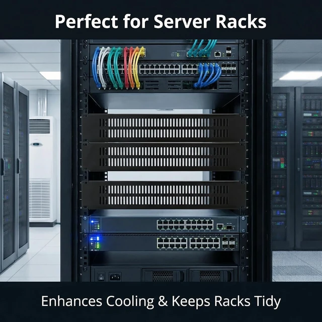 Alt view image 4 of 5 - 2U Blank Panel with Venting-5 Pack Steel Blank Rack Mount Panel Spacer for 19in Server Rack Enclosure or Network Cabinet (2U Venting Panel)